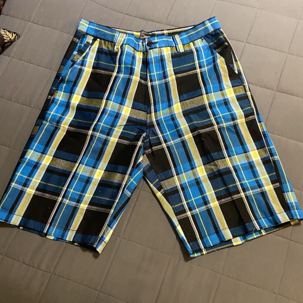 Men's Size 36 Baggy Skater Hip Hop Shorts Vintage Y2K Southpole Blue Plaid